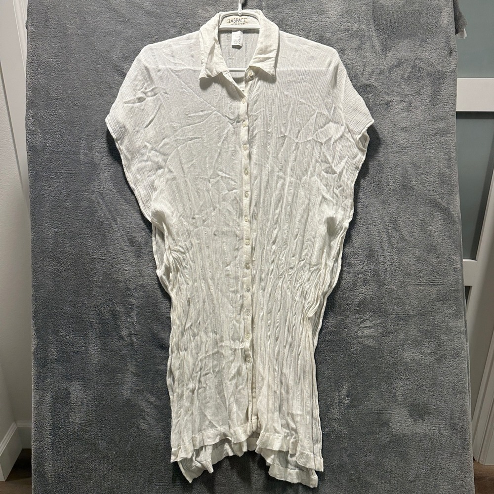 L*Space Tunic Cover Up Women Medium White Gauze Button Down Crinkle Boho